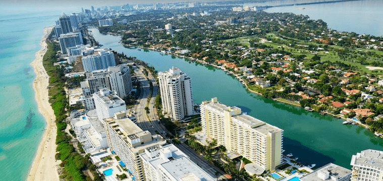 Miami beach and skyline
